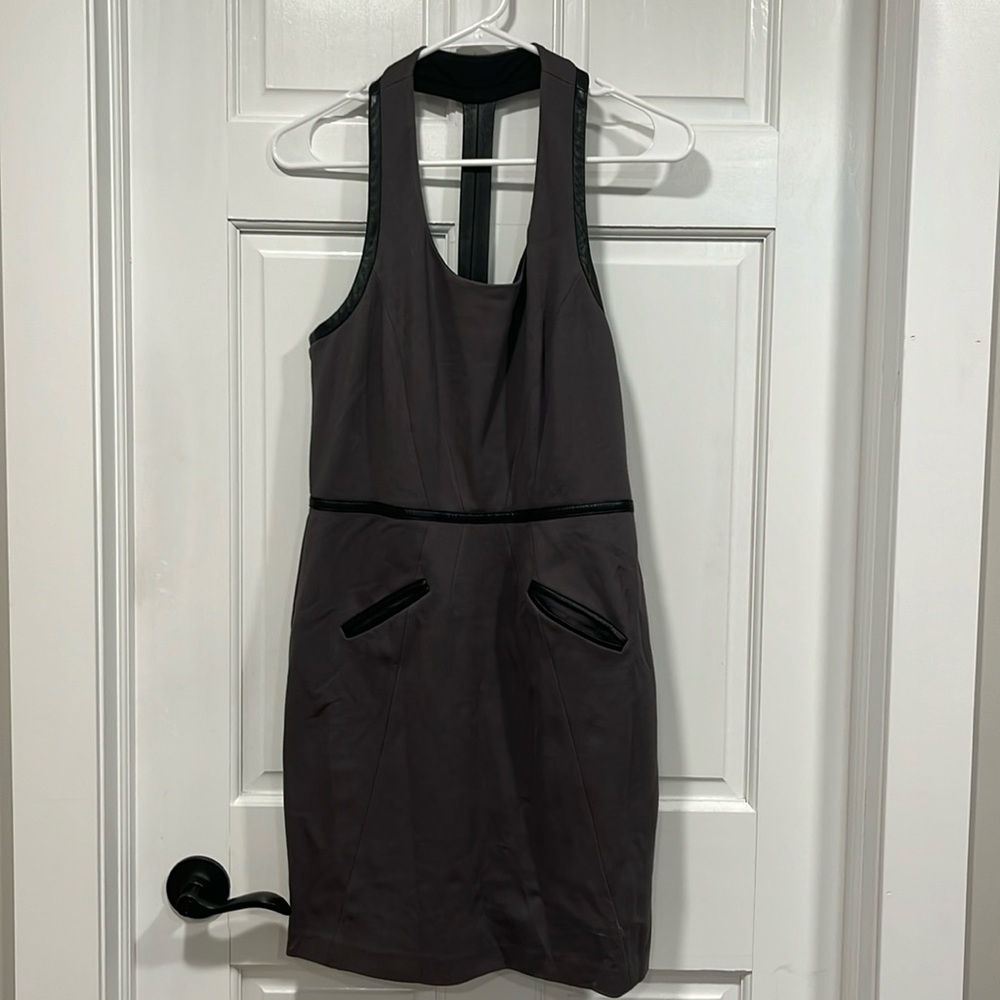 Cynthia Steffe T Back Dress with Leather Details in Fatigue Green Size 6